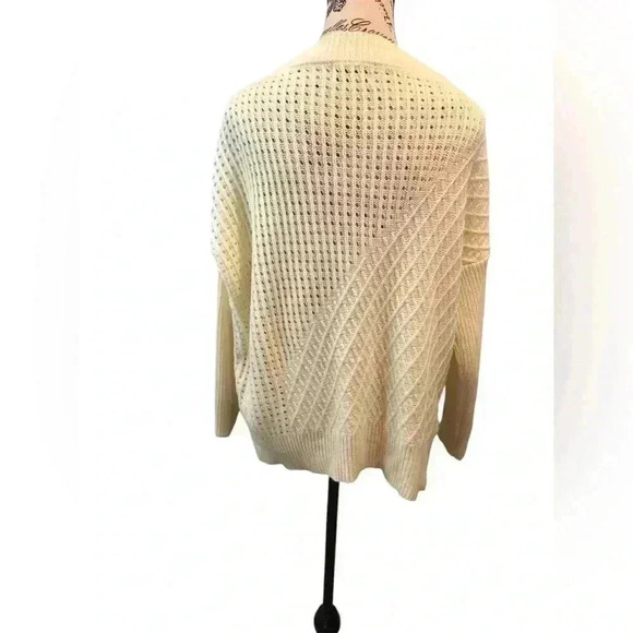 Military Hippie Small oversized Ivory chunky knit open knit sweater zipper - Picture 3 of 6